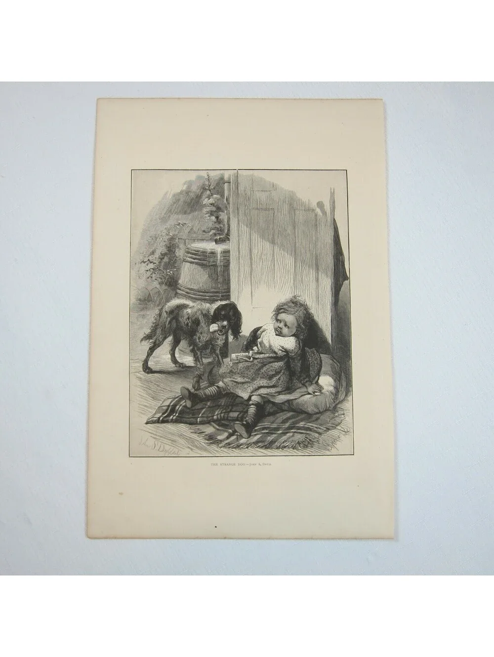 Antique 1873 Wood Engraving Print The Strange Dog by John S. Davis, The Aldine